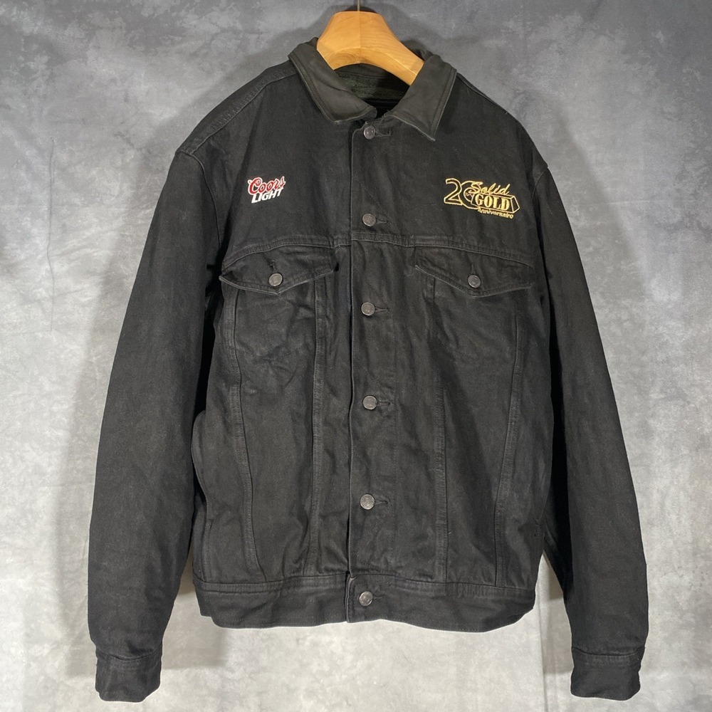 Coors Black Denim Jacket‎ Size M Embroidered Logo Fleece Lined Chore Coat